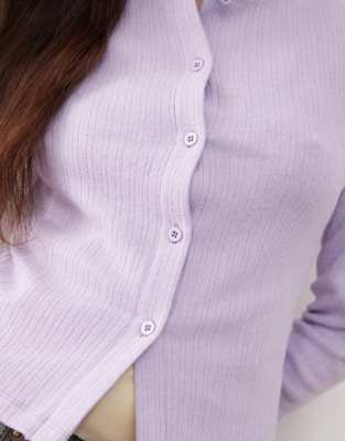 Reclaimed Vintage Ribbed Button Up Top In Green