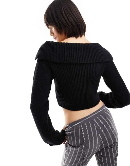 Reclaimed Vintage ribbed knit cropped cardigan in black