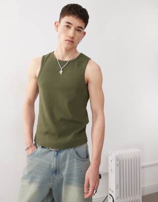 Reclaimed Vintage Ribbed Racer Muscle Fit Tank Top