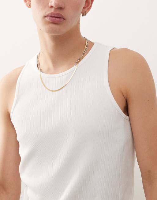 Reclaimed Vintage ribbed racer neck tank top in white, 3 of 4