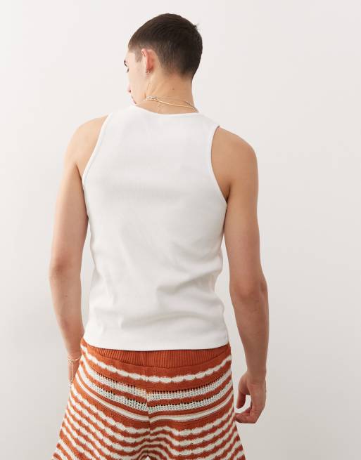 Reclaimed Vintage ribbed racer neck tank top in white, 4 of 4