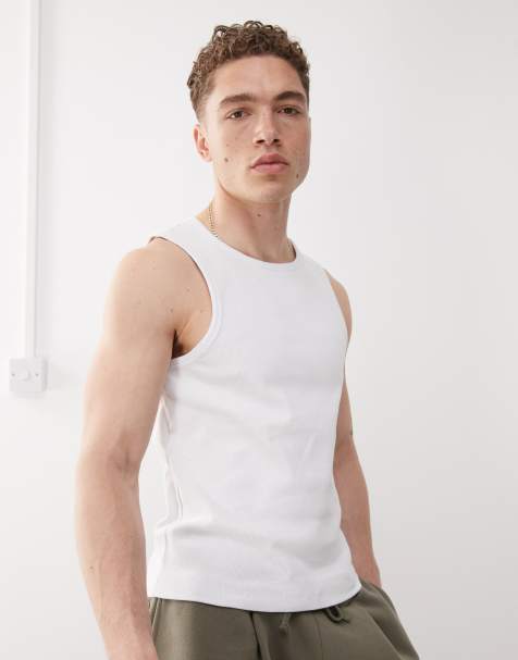 Reclaimed Vintage ribbed racer neck tank top in white - view 1