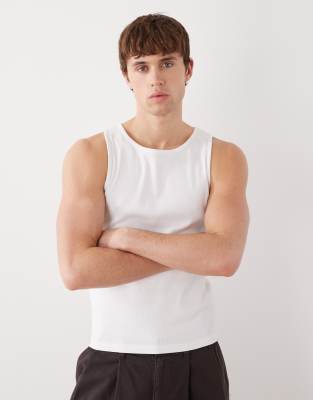 Reclaimed Vintage Ribbed Racer Neck Tank Top In White