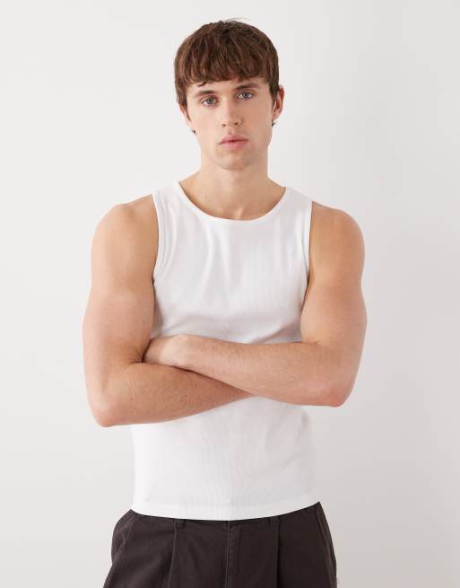 Reclaimed Vintage ribbed racer neck tank top in white