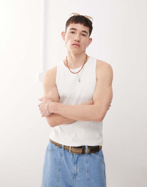 Reclaimed Vintage ribbed racer singlet in white - view 1
