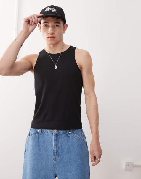 Reclaimed Vintage ribbed racer vest in black - view 1