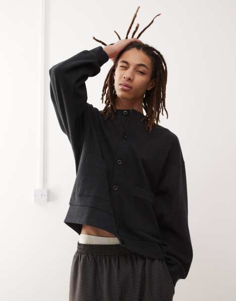 Reclaimed Vintage ribbed relaxed fit cardigan in charcoal grey - view 1