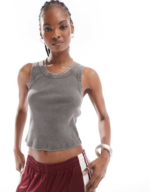 Reclaimed Vintage ribbed vest in charcoal ASOS
