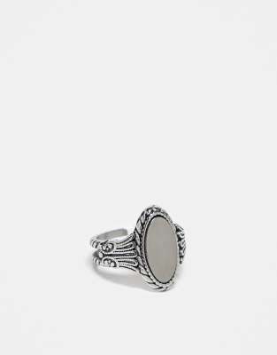 Reclaimed Vintage - Ring aus Edelstahl mit ansprechendem Design in Grunge-Optik und Schmuckstein-Silber