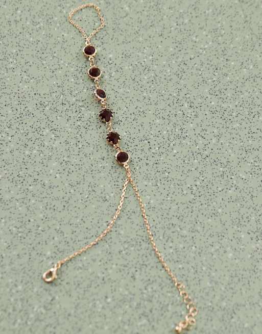 Reclaimed Vintage ring chain link bracelet in gold with red stones