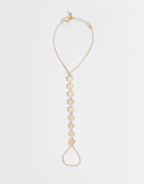 Reclaimed Vintage ring chain link bracelet with disc in gold - view 1