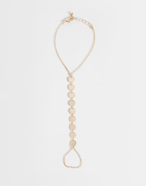 Reclaimed Vintage ring chain link bracelet with disc in gold