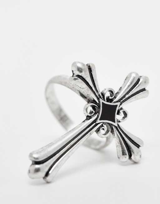 Reclaimed Vintage - Ring i poleret sølvfarve med korsdetalje