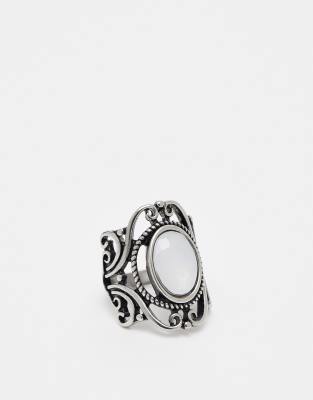 Reclaimed Vintage - Ring im Boho-Grunge-Look aus Edelstahl mit Steindetail-Silber