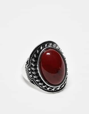 Reclaimed Vintage - Ring in Antik-Optik mit braunem Schmuckstein-Silber