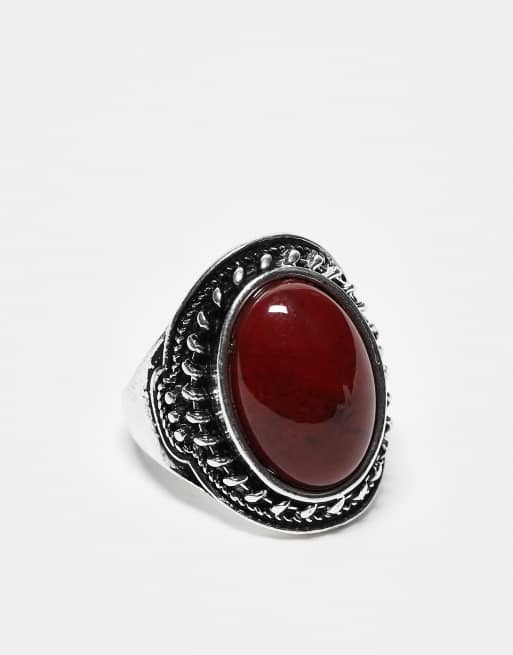 Reclaimed Vintage – Ring in Antik-Optik mit braunem Schmuckstein