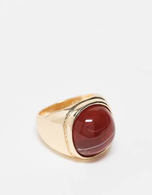 Reclaimed Vintage - Ring in Goldoptik mit Kunststein in Rot, unisex-Silber