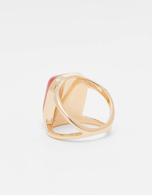 Reclaimed Vintage - Ring met amberkleurig siersteentje in goud , 2 van 3