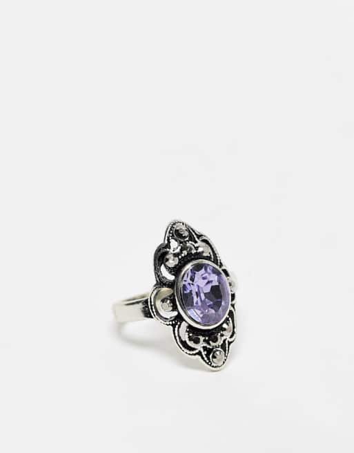Reclaimed Vintage - Ring met antiek-look en steen in zilverkleur