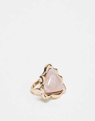 Reclaimed Vintage Reclaimed Vintage ring with faux rose quartz in gold