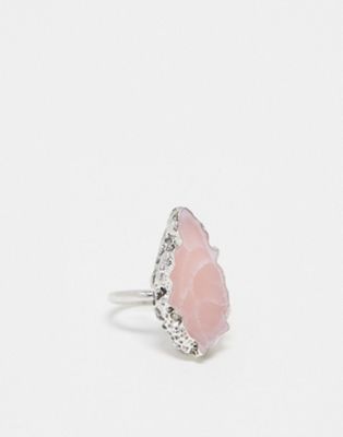 Reclaimed Vintage Ring With Faux Rose Quartz In Silver