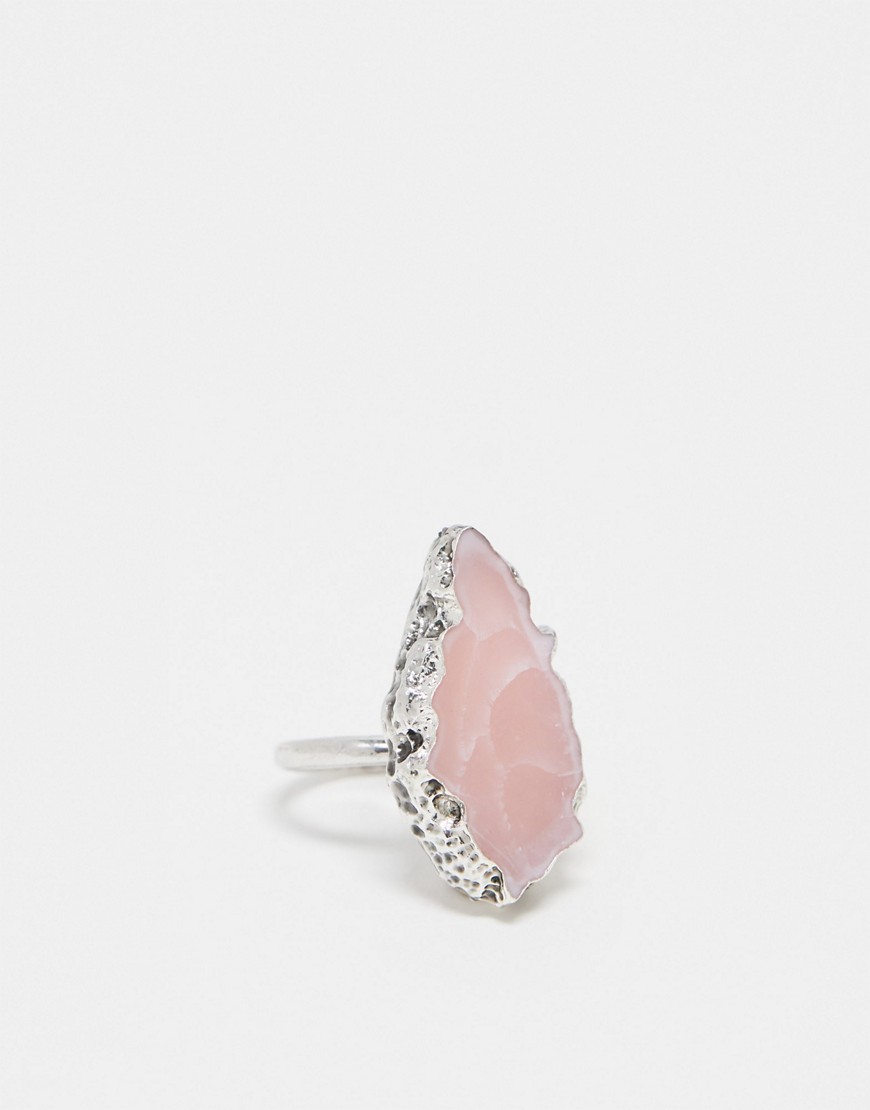ring with faux rose quartz in silver