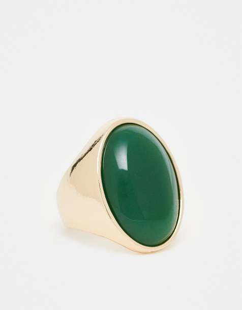 Reclaimed Vintage ring with oversized faux green stone in gold - view 1