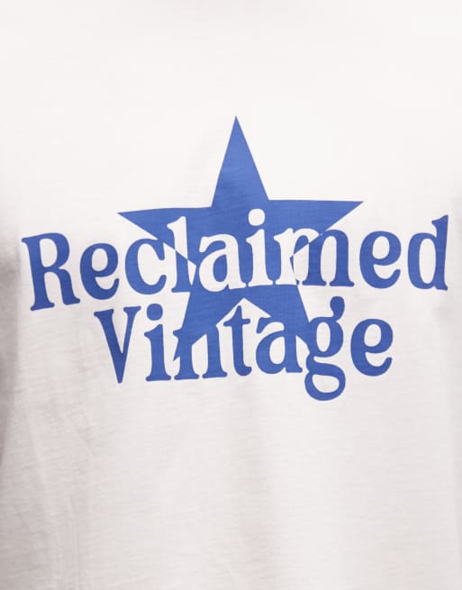 Reclaimed Vintage ringer tee with star print in white and navy blue, 4 of 5