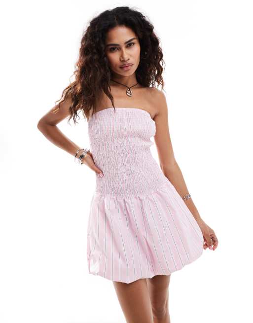 Reclaimed Vintage - Robe bustier courte avec ourlet boule - Rose rayé