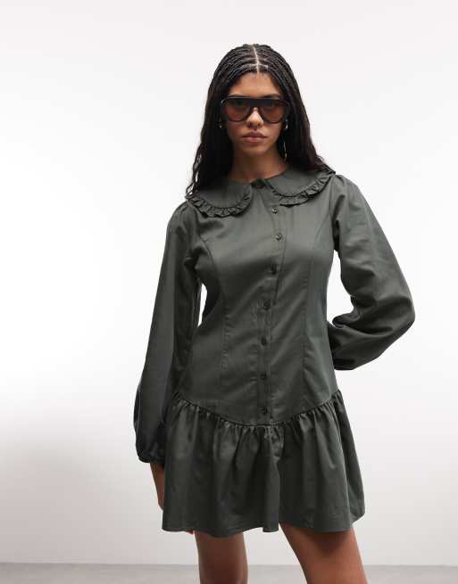 Reclaimed Vintage - Robe courte à patte de boutonnage asymétrique - Gris anthracite, 2 de 4