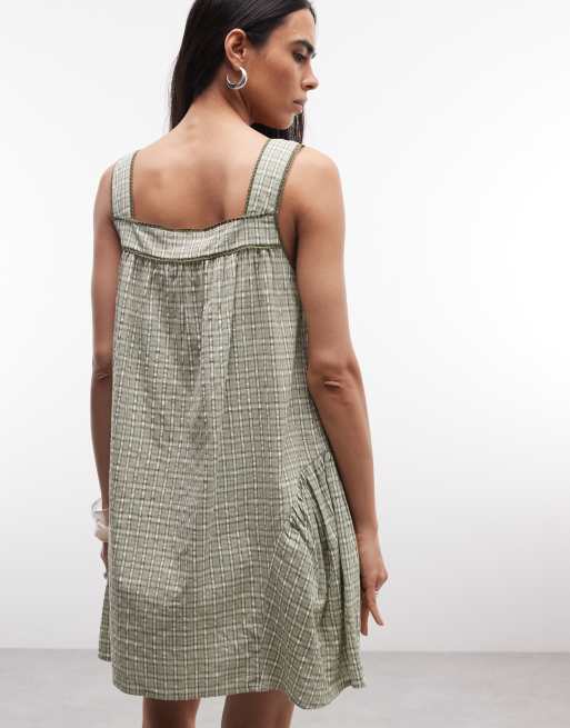 Reclaimed Vintage - Robe courte bordée de dentelle à coutures sur les hanches - Vichy vert, 4 de 4