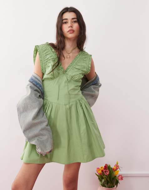 Reclaimed Vintage - Robe d'été à détails froncés - Vert - view 1
