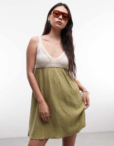 Reclaimed Vintage - Robe d'été au crochet - Olive et crème - view 1