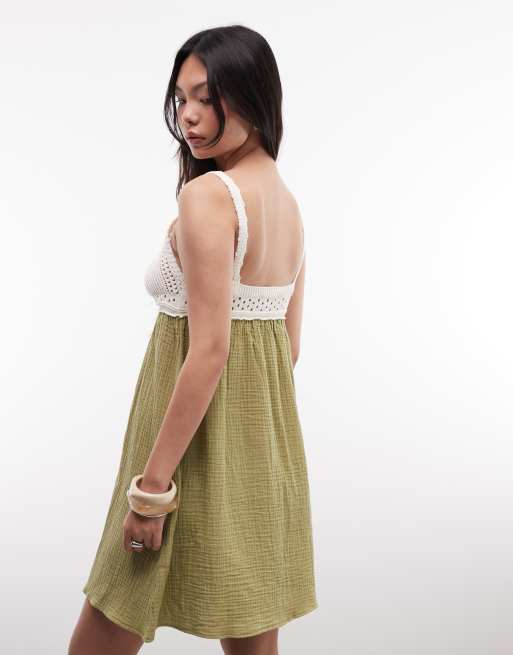 Reclaimed Vintage - Robe d'été au crochet - Olive et crème, 4 de 4