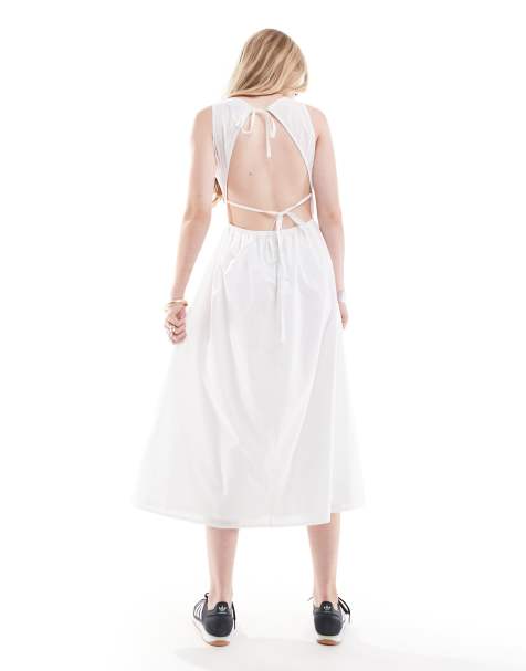 Reclaimed Vintage - Robe d'été mi-longue en popeline avec liens noués au dos - Blanc - view 1