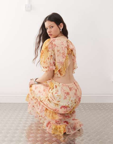 Reclaimed Vintage - Robe longue à découpe et imprimé fleurs effet rapiécé - view 1
