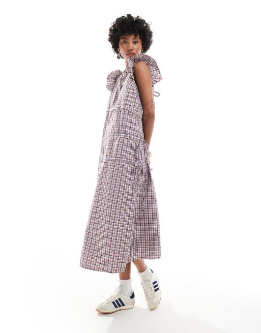Reclaimed Vintage - Robe longue à fronces asymétriques - Vichy