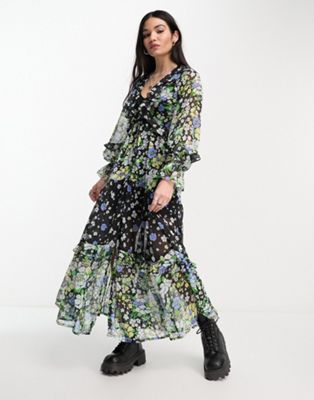 Reclaimed Vintage spliced floral print tiered maxi dress - ASOS Price Checker