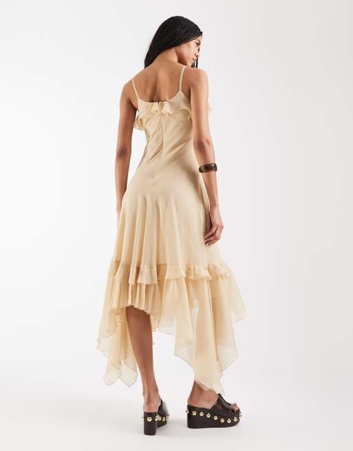 Reclaimed Vintage - Robe longue à volants et ourlet asymétrique - Crème, 4 de 4