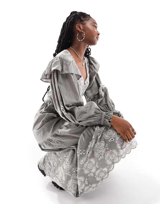 Reclaimed Vintage Robe longue champ tre d hiver ajour e Kaki d lav
