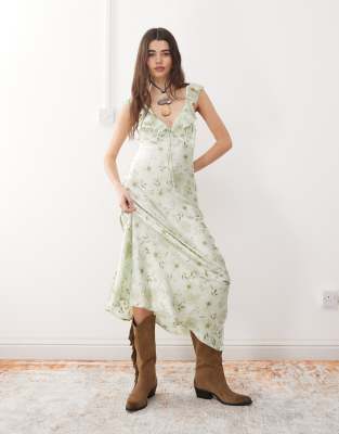 Robe Patineuse Vintage Vert Floral - Sans Manches, évasée, Polyester - Neuf Avec étiquettes UK