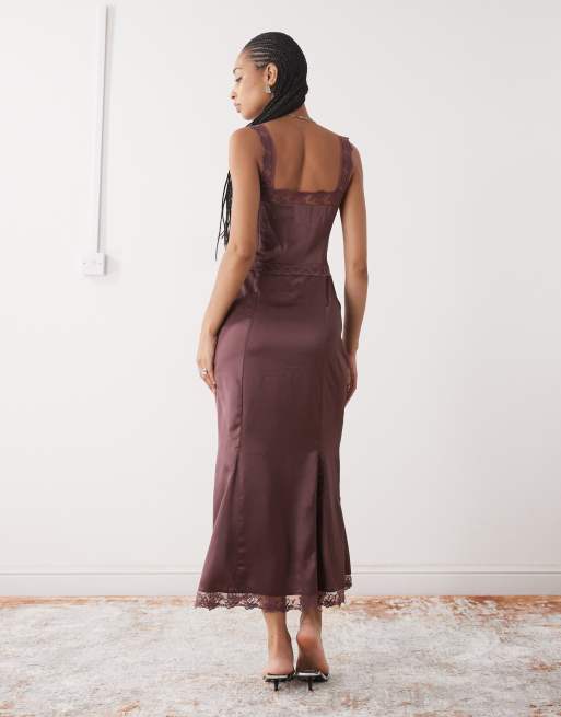 Reclaimed Vintage - Robe mi-longue avec empiècements en dentelle - Prune, 3 de 4