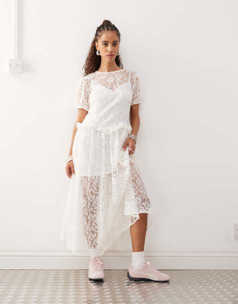 Reclaimed Vintage - Robe mi-longue style festival à superpositions - Blanc - view 1