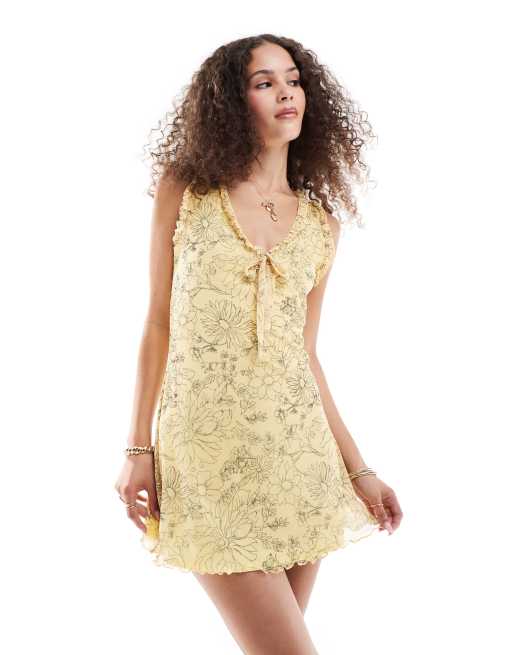 Reclaimed Vintage Robe retro courte a imprime fleuri Jaune ASOS