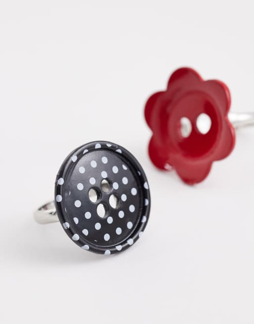 Reclaimed Vintage – Röda och prickiga ringar med knappar, 2-pack, 3 av 3
