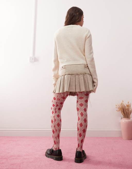 Reclaimed Vintage – Röda och vita tights med argylemönster, 2 av 3