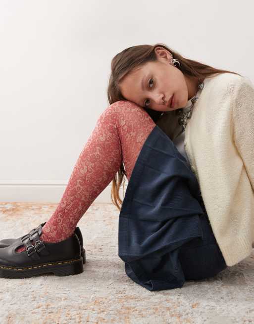 Reclaimed Vintage – Röda tights med spetsmönster