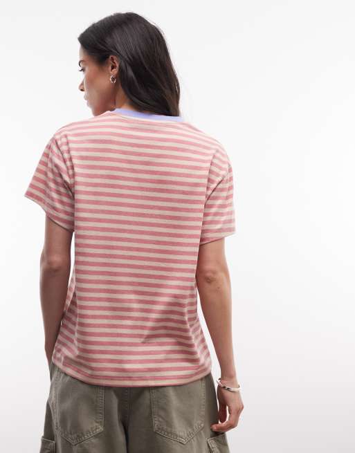 Reclaimed Vintage – Rödrandig t-shirt i unisex-modell med texttryck, 4 av 4