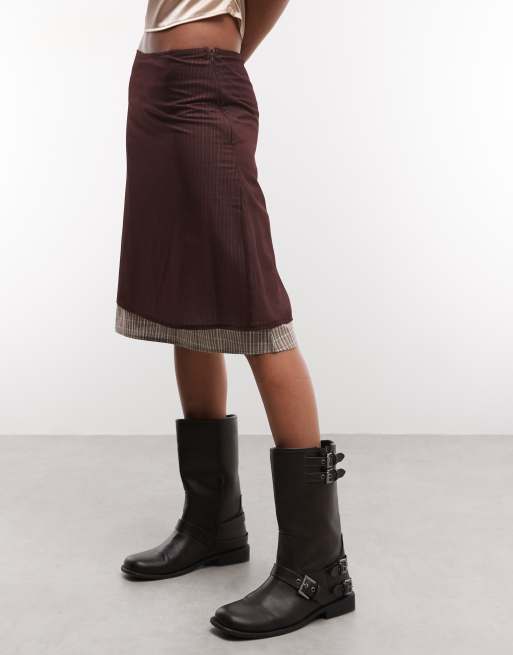 Reclaimed Vintage rok met dubbele laag in bruin en geruit, 2 van 5