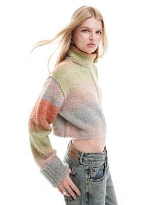 roll neck in space dye with contrast seams-Multi